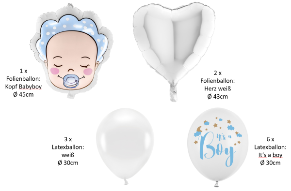 Geburt - SET - Junge: Baby Boy Kopf - 12 Stk.